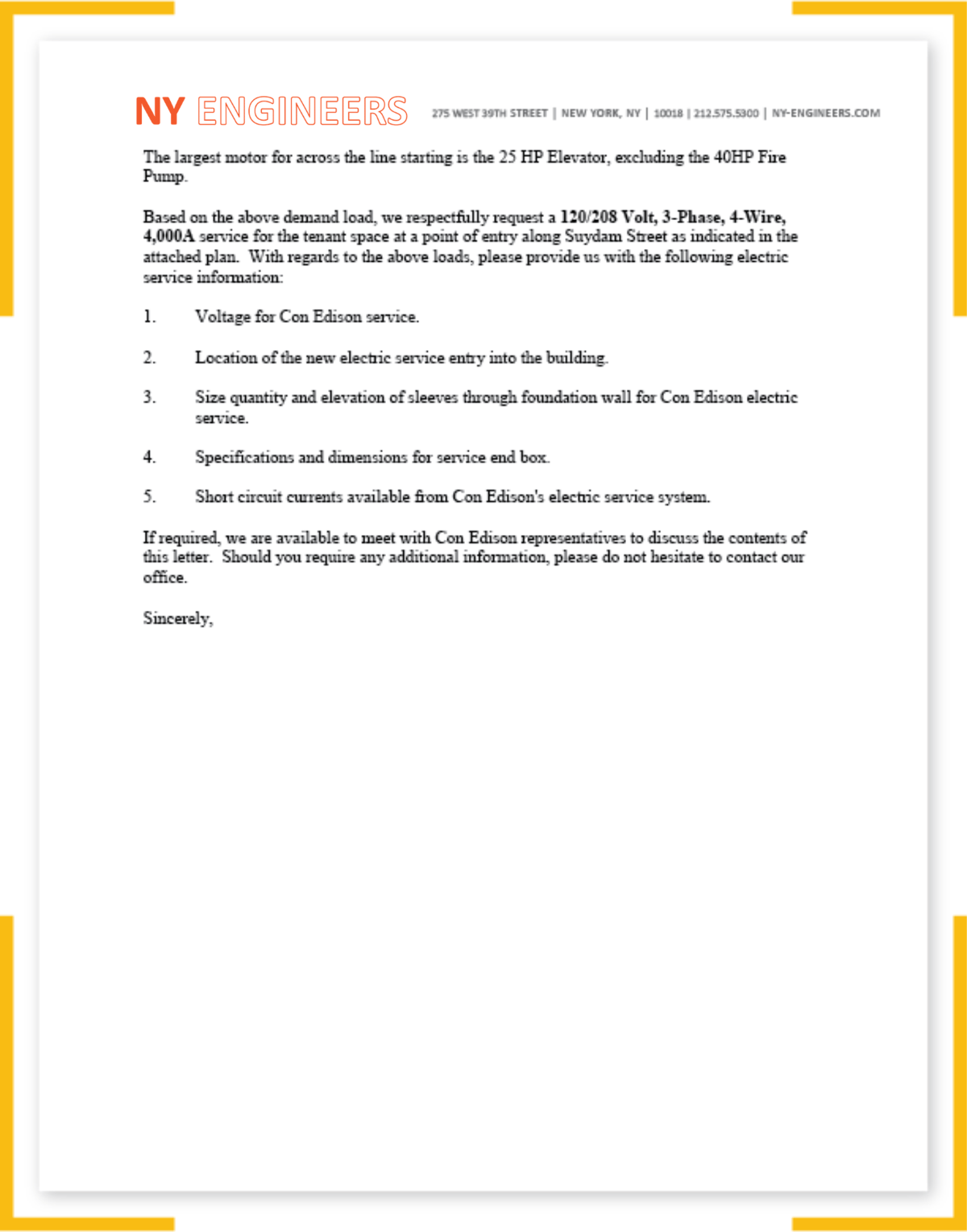 Electric Load Letter Power Load Forecasting NY Engineers