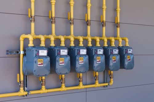 Residential natural gas meters are part of a gas piping design