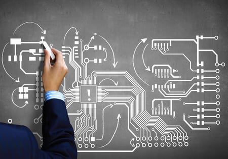 Close up image human hand drawing circuit board-1