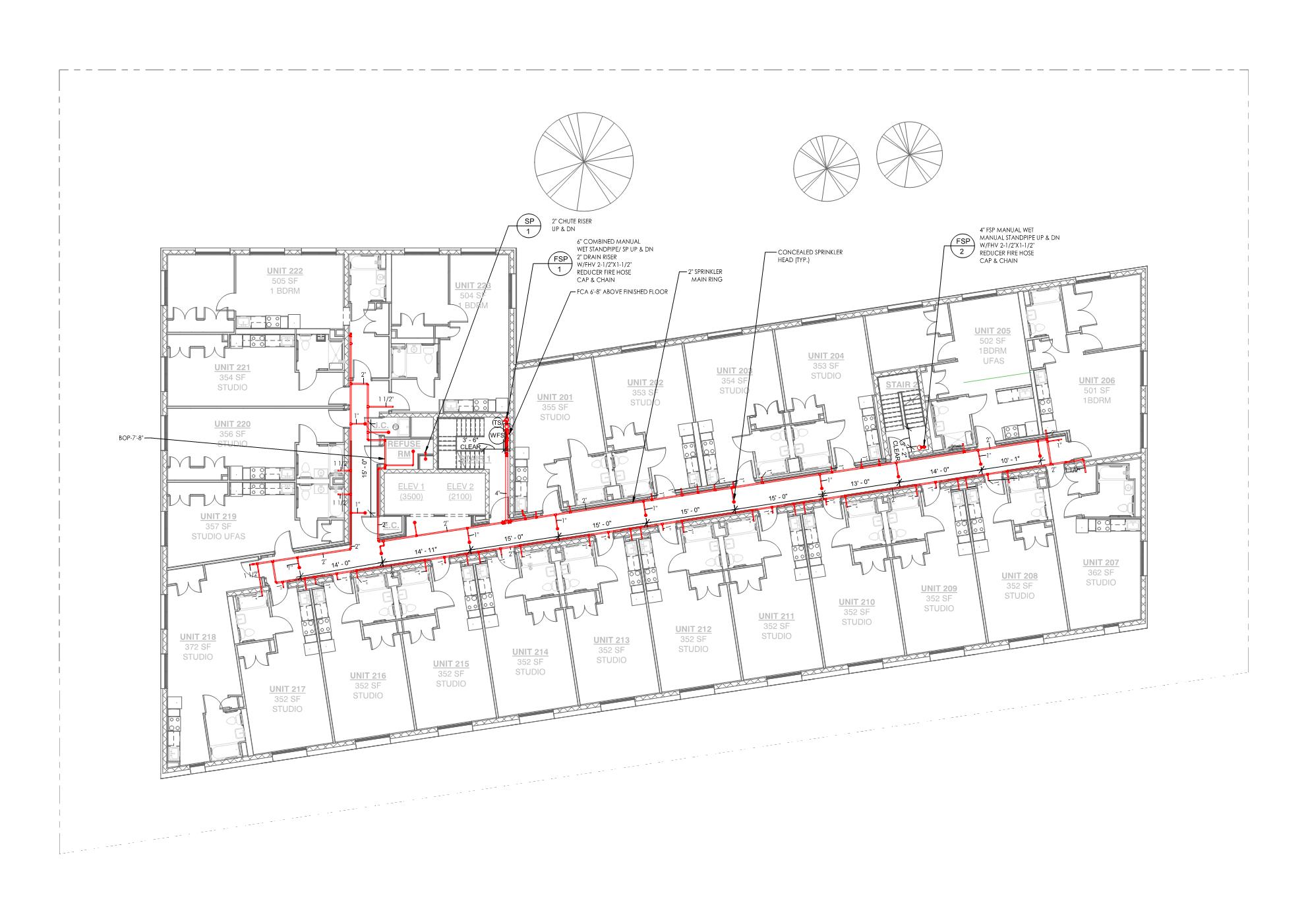 Floor plan with sprinkler layout CAD